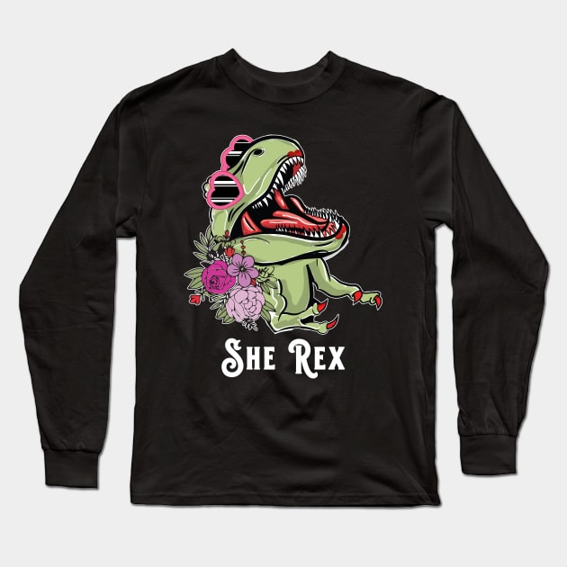 Dinosaur Design for Girls, She-Rex, Dinosaur Party Birthday Long Sleeve T-Shirt by bigraydesigns